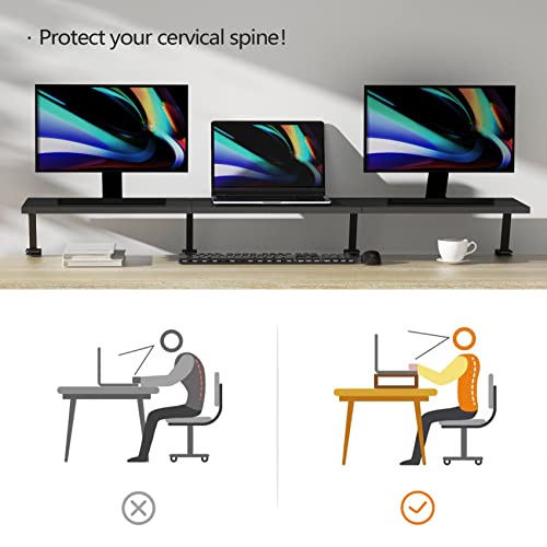 Gaxomo Extra-Large 45-Inch Wood Clamp On Desk Monitor Shelf with Spacious Storage Space - Fits 60-inch or Dual 32-inch Screens, C-Clamp Design with Rubber Pad, Max Load 44lbs - Image 4