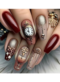 24pcs set of ballet-style false nails with French clock print, classic solid color, fashionable and versatile, suitable for all women and girls. The box comes with nail files and jelly glue