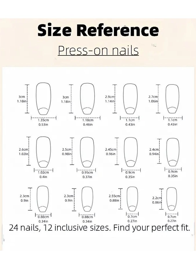 Rozino - 24pcs set of ballet-style false nails with French clock print, classic solid color, fashionable and versatile, suitable for all women and girls. The box comes with nail files and jelly glue - Image 1