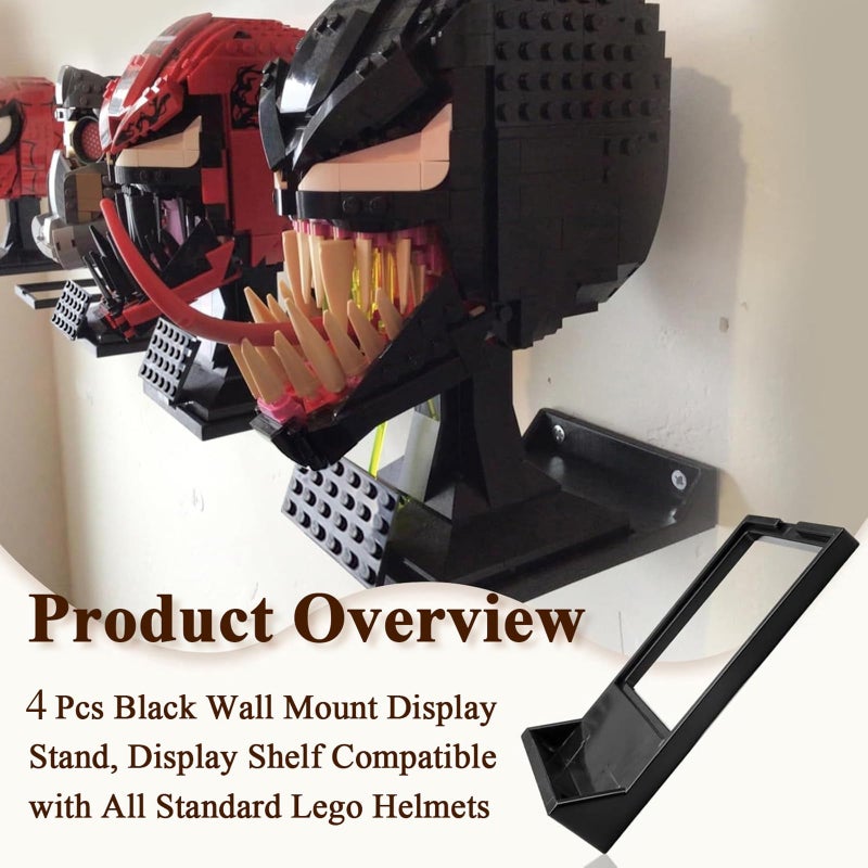 WFCYX 4 Pcs Black Wall Mount Display Stand Fits Lego Helmet, Wall Mount Display Shelf, Compatible with All Standard Lego Helmets, Boba Fett 75277/Tie Fighter Pilot 75274/Stormtrooper 75276 - Image 2