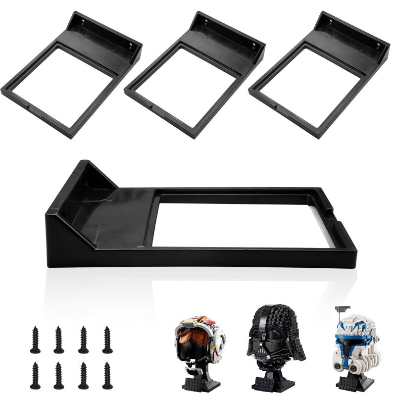 WFCYX 4 Pcs Black Wall Mount Display Stand Fits Lego Helmet, Wall Mount Display Shelf, Compatible with All Standard Lego Helmets, Boba Fett 75277/Tie Fighter Pilot 75274/Stormtrooper 75276 - Image 1