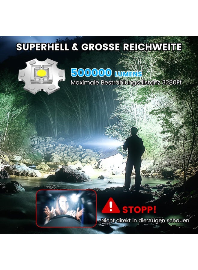 Rechargeable LED Torch - Extremely Bright 500,000 Lumens, PHM-30W USB C Military Battery Operated, 5 Modes, IPX6 Waterproof, Zoomable for Emergency, Camping - Image 2