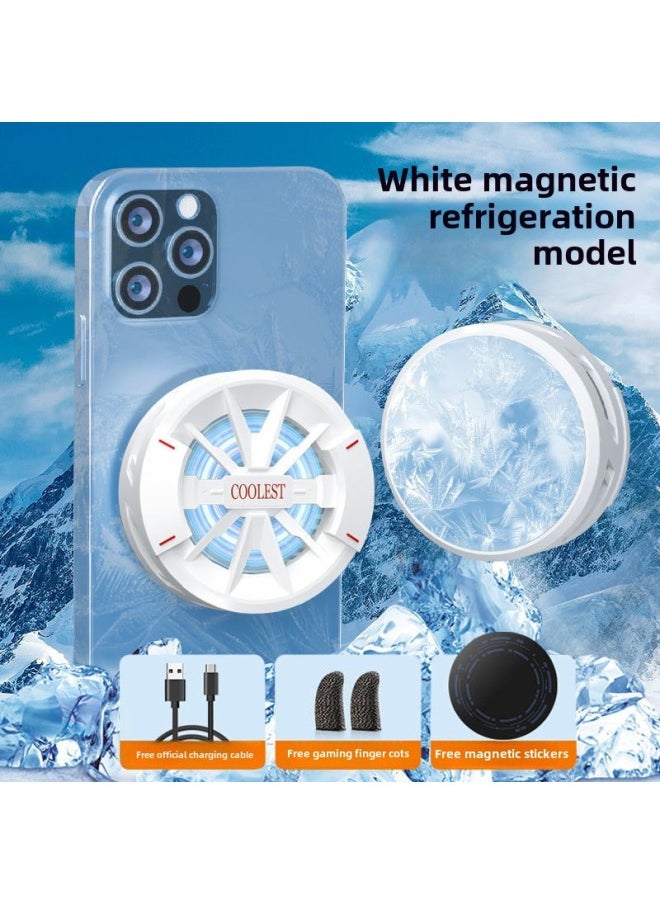 Generic Mobile Phone Magnetic Radiator Semiconductor Icing Refrigeration Back Clip Game Live For Apple-Color:[cooling Master + E-sports Finger Gloves] - Mobile Phone Magnetic Radiator (white) + Black Clip  - Image 1