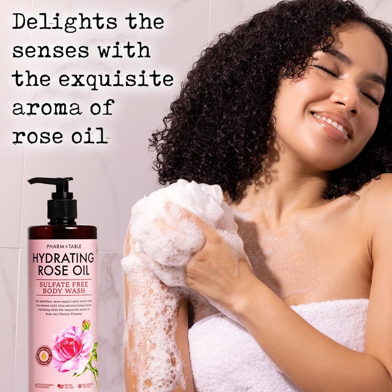PHARM TO TABLE Hydrating Rose Oil Body Wash for Women and Men - Hydrates and Brightens the Skin, Sulfate Free, 100% Cruelty Free, 480ml - Image 5