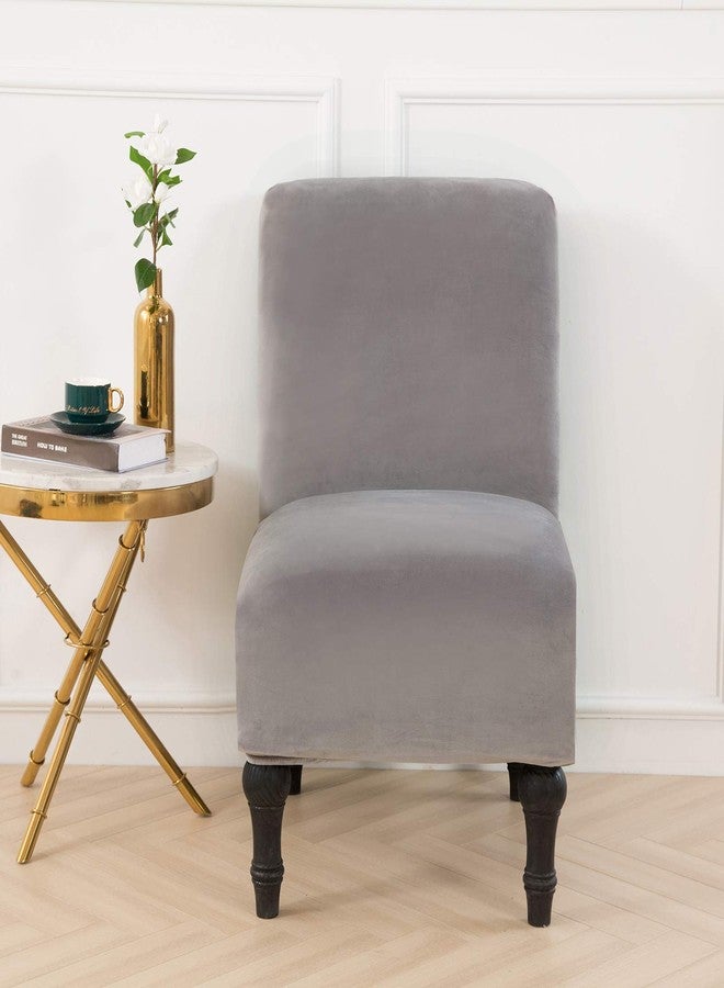 MIFXIN Velvet Armless Accent Chair Covers Stretchy Slipper Chair Couch Slipcovers Removable Washable Furniture Protector Covers for Living Room Home Hotel Office (Silver Grey) - Image 2