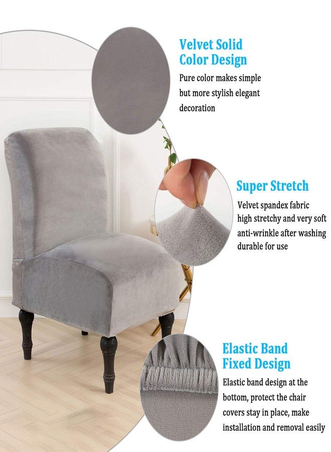 MIFXIN Velvet Armless Accent Chair Covers Stretchy Slipper Chair Couch Slipcovers Removable Washable Furniture Protector Covers for Living Room Home Hotel Office (Silver Grey) - Image 3