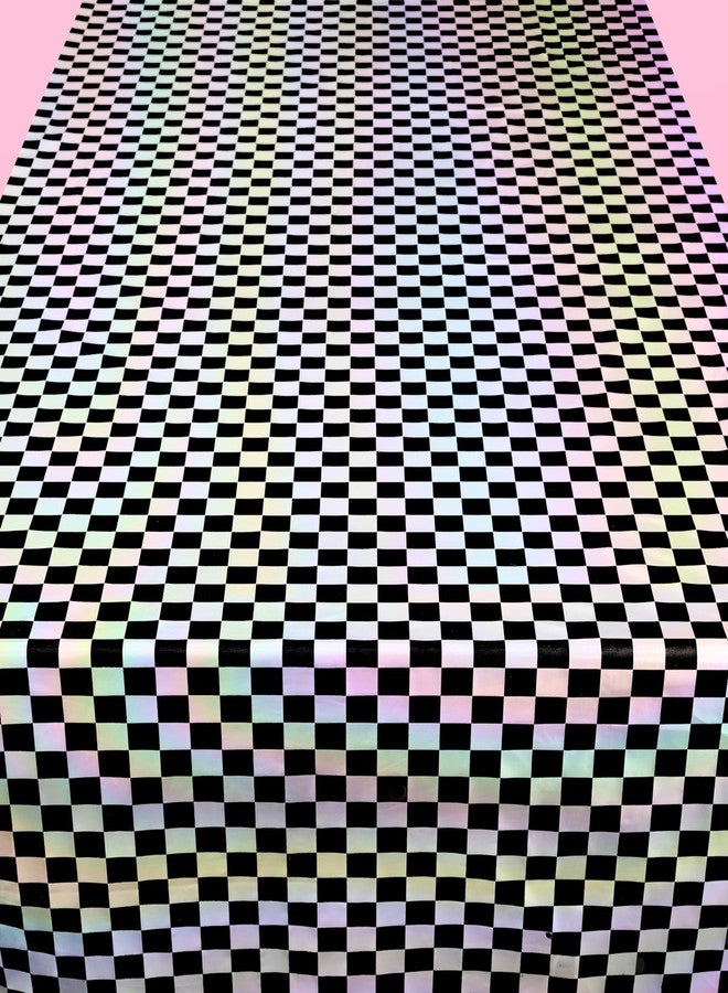 xo, Fetti Black and Iridescent Checkered Washable Tablecloth - 9 ft. | Birthday Party Decorations, Disco Bachelorette Party Supplies, Retro Tableware, Cute Table Cover - Image 4