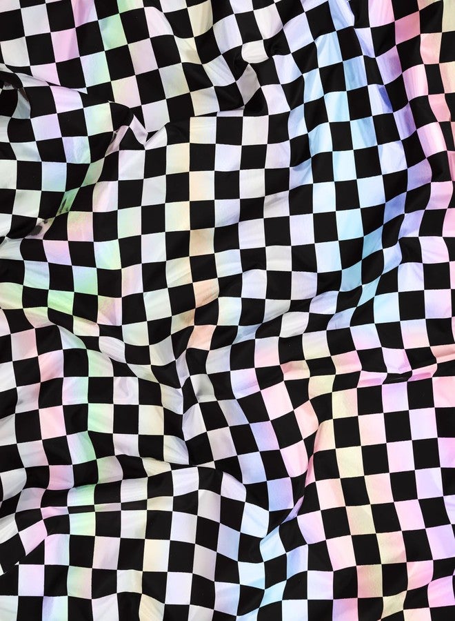 xo, Fetti Black and Iridescent Checkered Washable Tablecloth - 9 ft. | Birthday Party Decorations, Disco Bachelorette Party Supplies, Retro Tableware, Cute Table Cover - Image 2