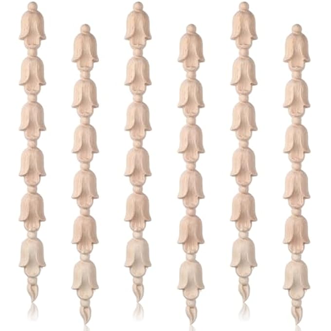 6 PCS LONG WOOD CARVED APPLIQUES AND ONLAYS WOOD FRAME WALL DECOR DECORATIVE WOODEN TRIM FOR FURNITURE, WALL, DOOR, MIRROR, CABINET, DRESSER, BED, 8.27  0.79 IN VINTAGE STYLE - Image 1