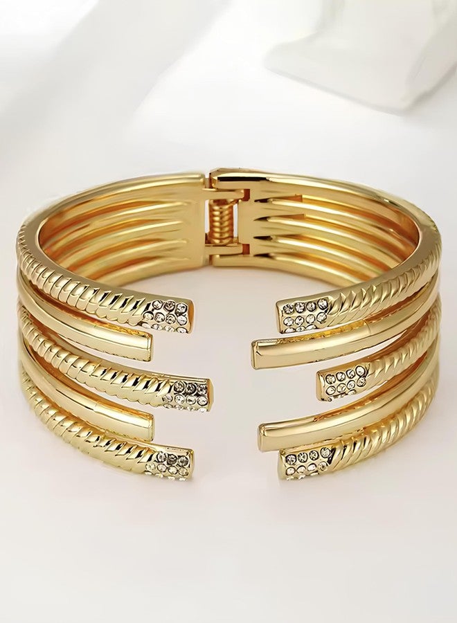 Karatcart Bohey Contemporary Gold-Toned Open-Ended Crystal Studded Bracelet for Women - Image 3