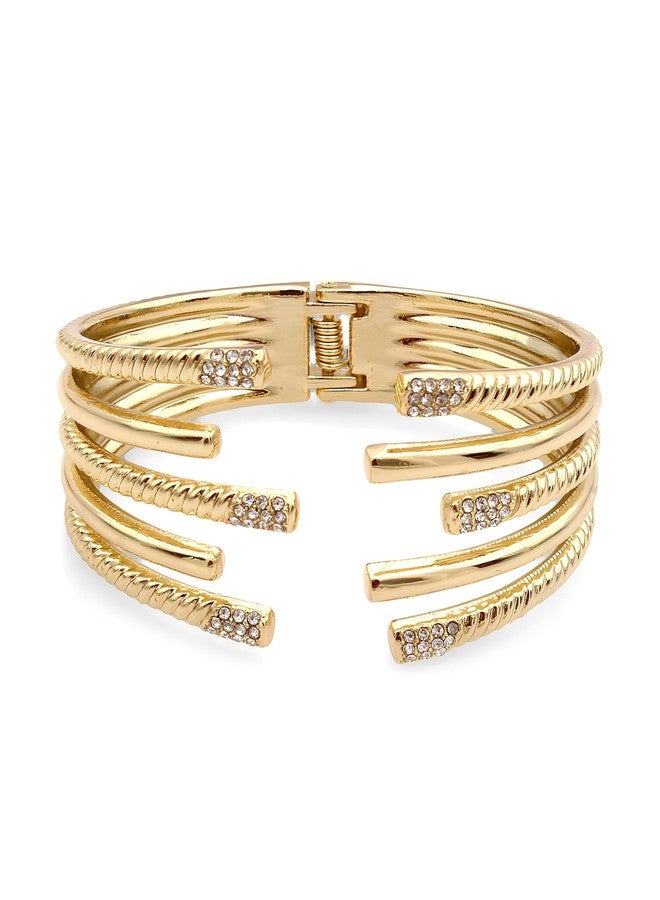 Karatcart Bohey Contemporary Gold-Toned Open-Ended Crystal Studded Bracelet for Women - Image 4