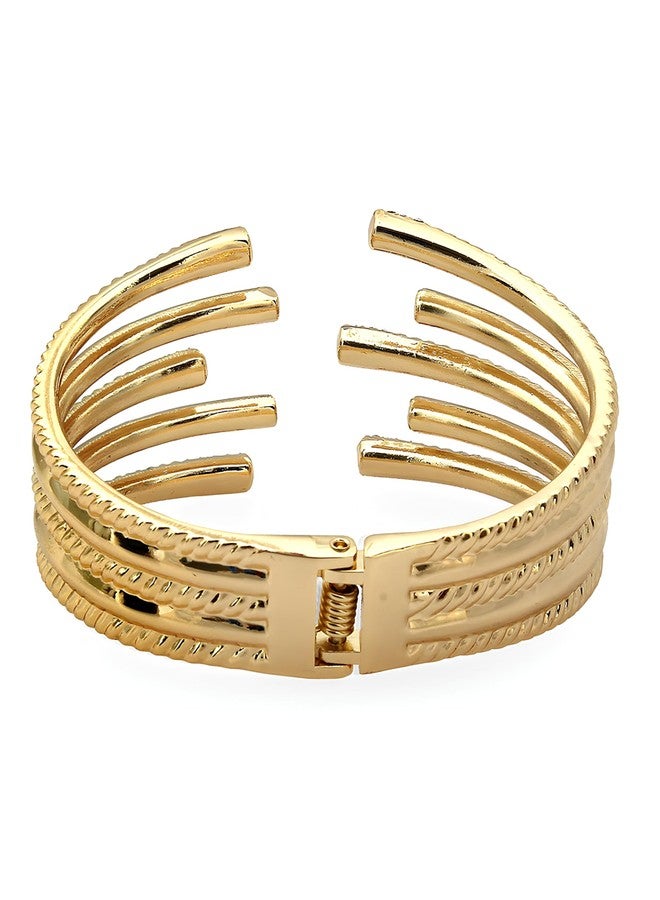 Karatcart Bohey Contemporary Gold-Toned Open-Ended Crystal Studded Bracelet for Women - Image 5