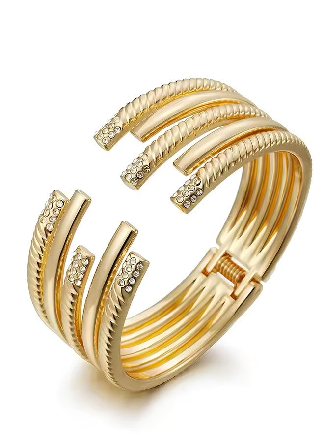 Karatcart Bohey Contemporary Gold-Toned Open-Ended Crystal Studded Bracelet for Women - Image 2