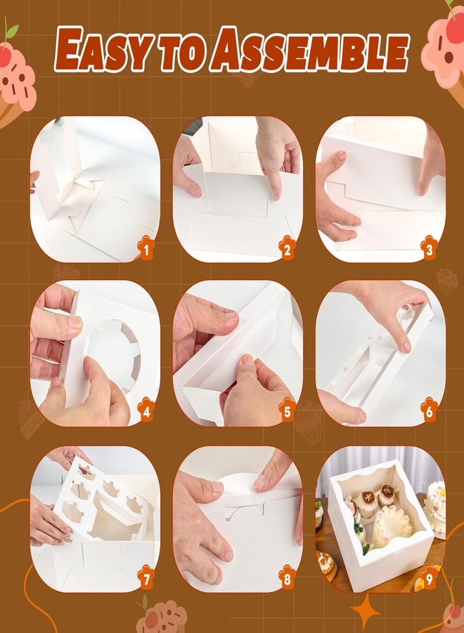 NPLUX 4 Packs 1+5 Bento Cake and Cupcake Box Bento Box with Clear Window Fit 5 Cupcakes and 1 Mini Cake for Packaging Gift Baked Goods - Image 4