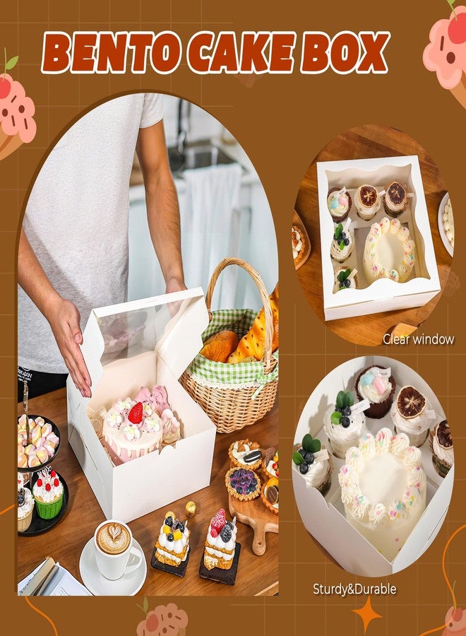 NPLUX 4 Packs 1+5 Bento Cake and Cupcake Box Bento Box with Clear Window Fit 5 Cupcakes and 1 Mini Cake for Packaging Gift Baked Goods - Image 2