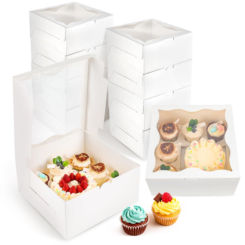 NPLUX 4 Packs 1+5 Bento Cake and Cupcake Box Bento Box with Clear Window Fit 5 Cupcakes and 1 Mini Cake for Packaging Gift Baked Goods - Image 1