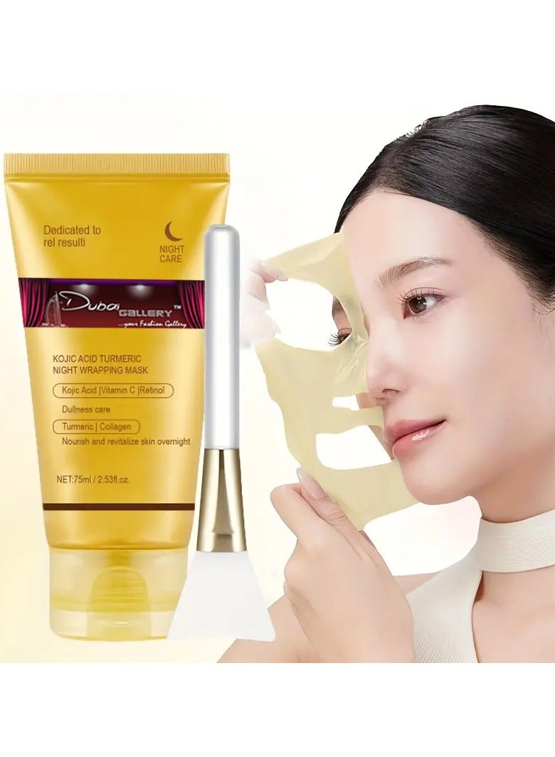 DubaiGallery Turmeric Overnight Wrapping Peel Off Mask - Nourishes dull, uneven skin with hydrolyzed collagen for glowing skin and improved elasticity. Korean skincare, 2.53 fl. oz. - Image 1