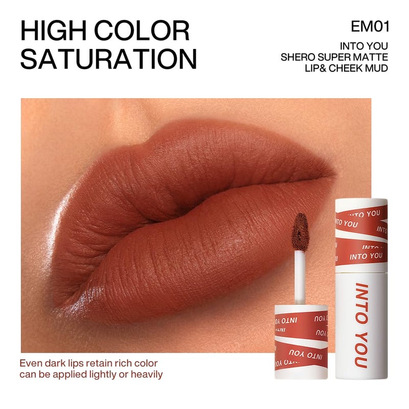 INTO YOU Matte, Super Stay, Waterproof, Long Lasting Lipcolor with Lightweight Lip Mud Texture, Dual-use for Lips and Cheek, Red Lipstick (EM01) - Image 3