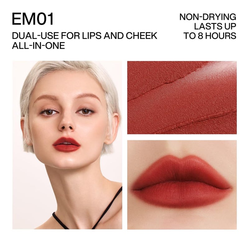 INTO YOU Matte, Super Stay, Waterproof, Long Lasting Lipcolor with Lightweight Lip Mud Texture, Dual-use for Lips and Cheek, Red Lipstick (EM01) - Image 4