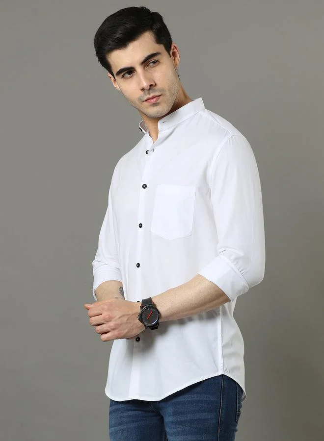 Bushirt Bushirt Solid Regular Fit Mandarin Collar Shirt