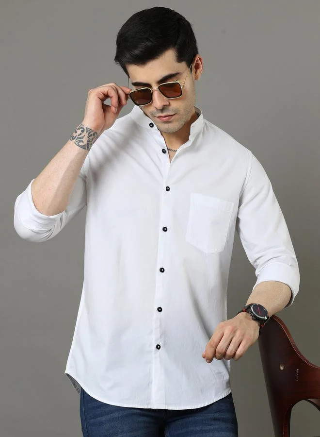 Bushirt Bushirt Solid Regular Fit Mandarin Collar Shirt