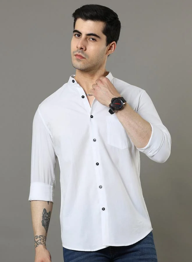 Bushirt Bushirt Solid Regular Fit Mandarin Collar Shirt