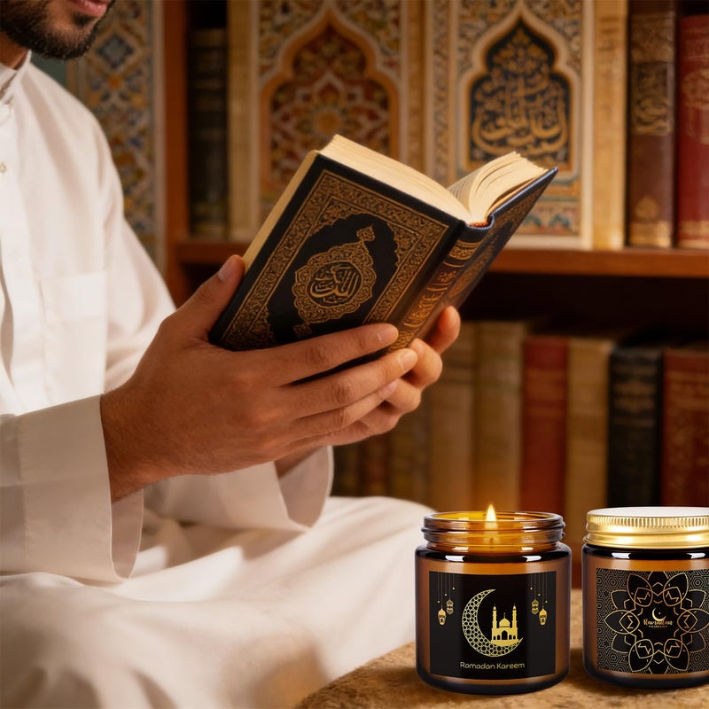 Aamdkcyu 12 Pcs Ramadan Mubarak Scented Candle Set - Eid Candles for Home Decor, Aromatherapy Islamic Gifts for Women & Family, Mosque-Inspired Jar with Islamic Lanterns & Stars, Brown Soy Wax - Image 5