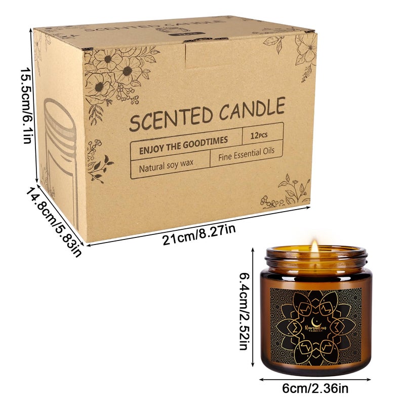 Aamdkcyu 12 Pcs Ramadan Mubarak Scented Candle Set - Eid Candles for Home Decor, Aromatherapy Islamic Gifts for Women & Family, Mosque-Inspired Jar with Islamic Lanterns & Stars, Brown Soy Wax - Image 3