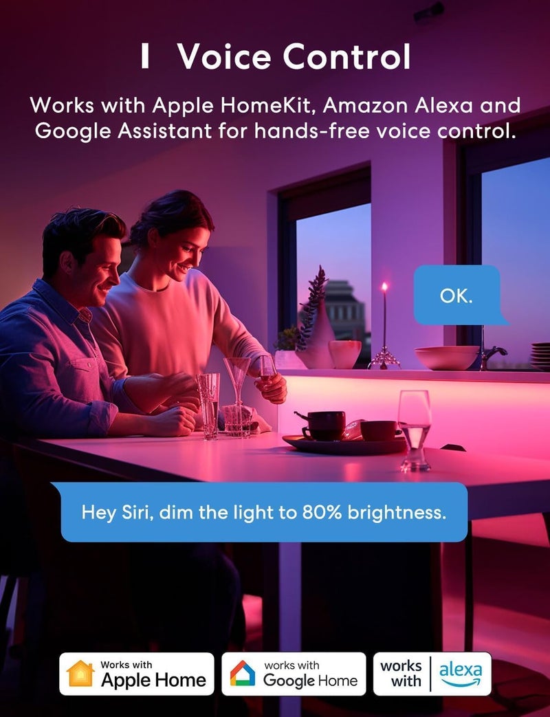 Meross Led Strip Light 5M LED Light Strip Compatible with Apple HomeKit Siri Alexa Voice Control and Remote Control, RGB Color Changing Led Strips for Home, Bedroom - Image 3