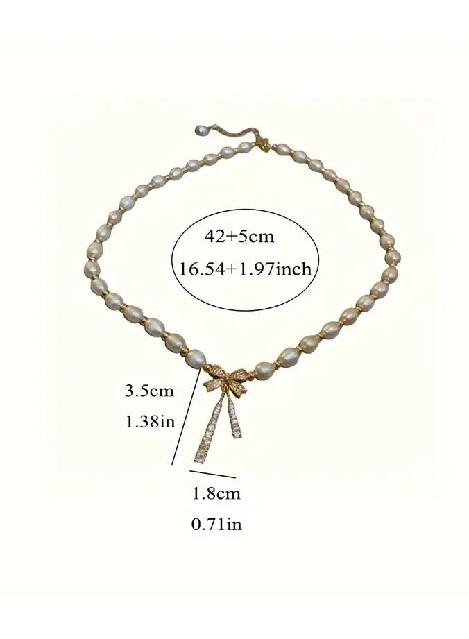 Home Clearance Sale Dainty Rhinestone Faux Pearl Bowknot Design Necklace Jewelry Gift For Women Ornament - Image 2