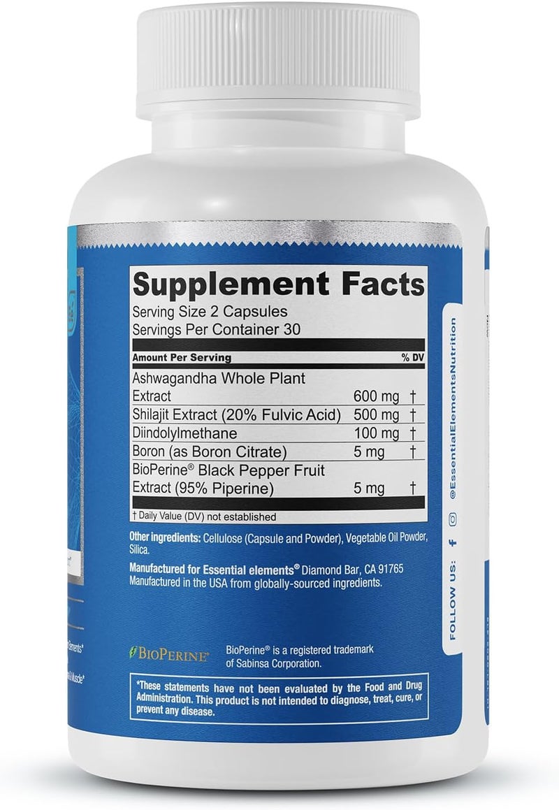 Essential Elements Male Health Supplement  Muscle Support  THealth with DIM Ashwagandha Shilajit More  THero 60 Vegan Capsules - Image 5