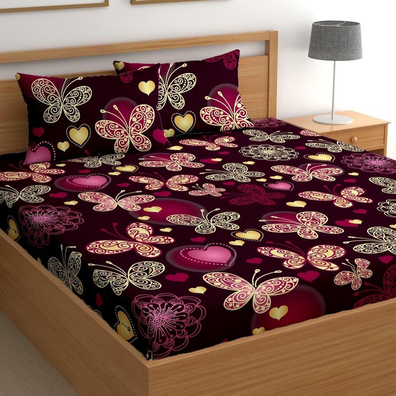 DecentHome Double Elastic Fitted Bedsheet Red Butterfly - Image 1