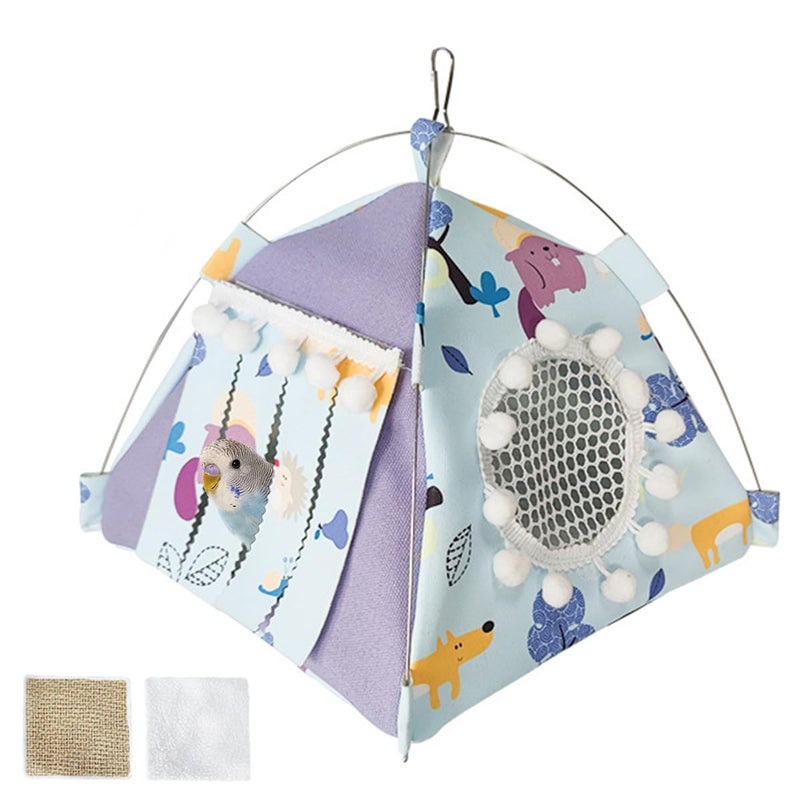 Qpets® ® Bird Nest House With Hook, Cartoon Printed Tent for Cage, Hammock Play House All Season Use for Parakeets, Lovebirds, Cockatiels (20.5x20.5x19.5cm) - Image 1
