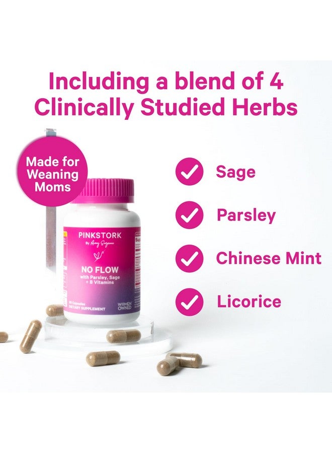Pink Stork No Flow: Dry Up Breast Milk Supply with Sage, Parsley, and B Vitamins, Postpartum Essentials for Women to Stop Breastfeeding and Decrease Milk Production, 60 Capsules - Image 2