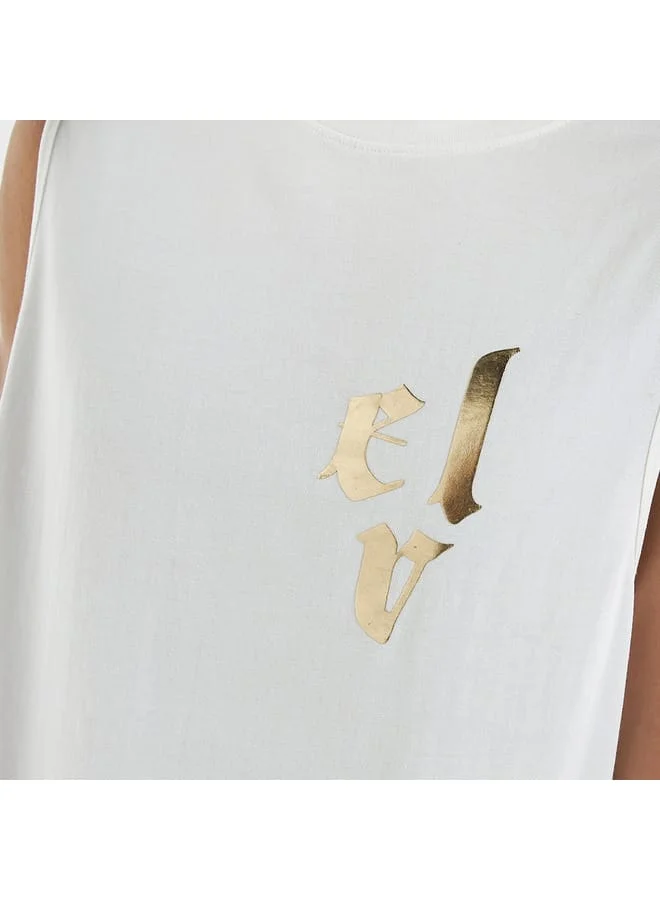 Splash FAV Dragon Print Sleeveless T-shirt with Crew Neck