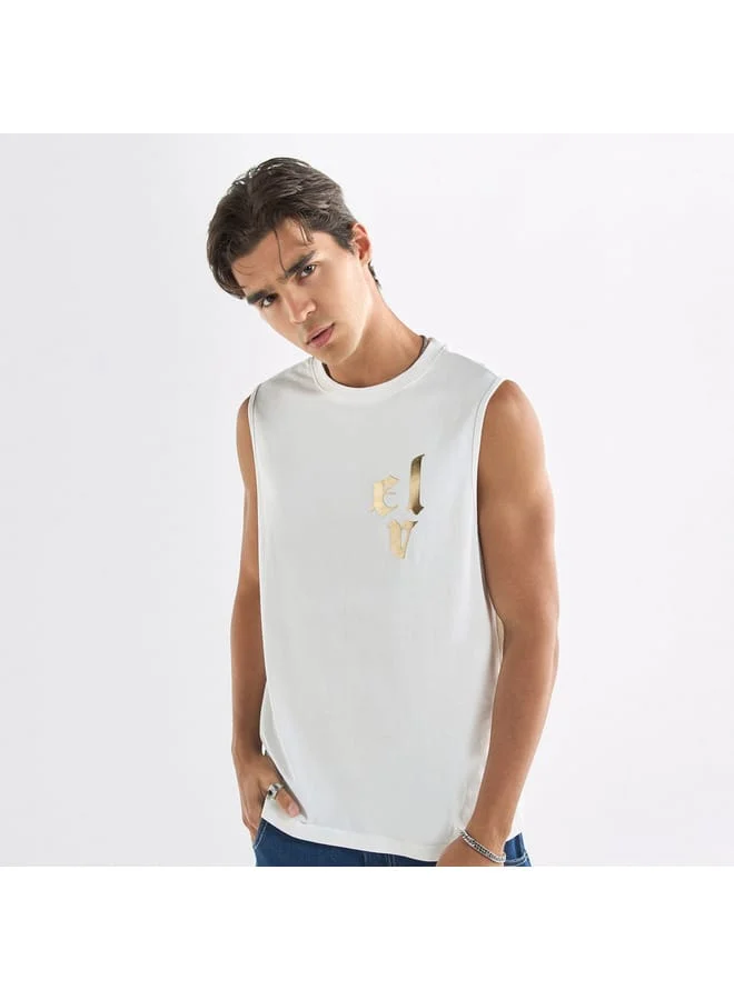 Splash FAV Dragon Print Sleeveless T-shirt with Crew Neck
