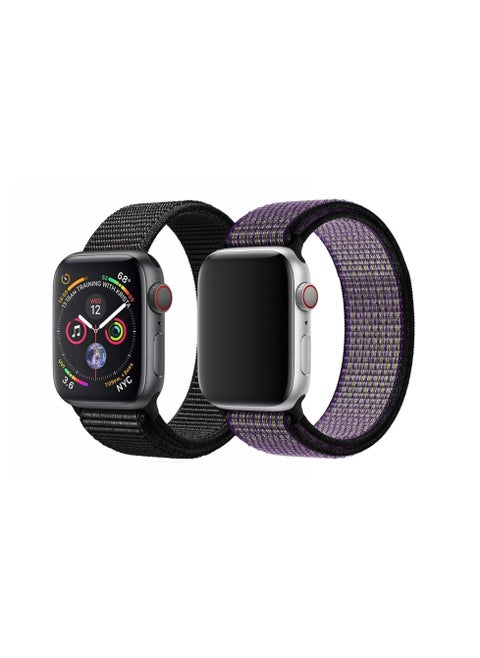 Nylon Sport Loop Band Strap 40/44/41/45mm For Apple Watch Series Desert Sand/Volt Strap with Dark Black Strap(set of 2)