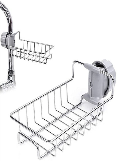 Kitchen Sponge Holder Brush Soap Organizer Faucet Storage Rack Sink Caddy Shower Tray Stainless Steel Drainer Shelf