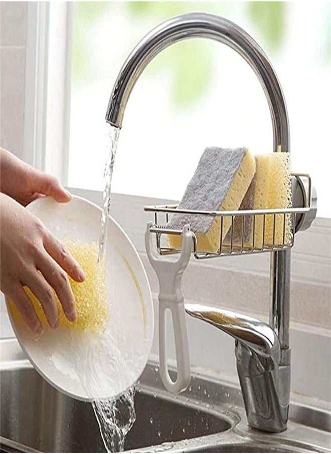 Kitchen Sponge Holder Brush Soap Organizer Faucet Storage Rack Sink Caddy Shower Tray Stainless Steel Drainer Shelf
