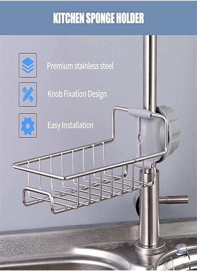 Kitchen Sponge Holder Brush Soap Organizer Faucet Storage Rack Sink Caddy Shower Tray Stainless Steel Drainer Shelf