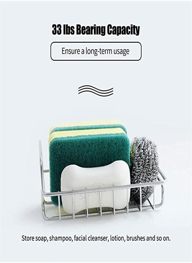 Kitchen Sponge Holder Brush Soap Organizer Faucet Storage Rack Sink Caddy Shower Tray Stainless Steel Drainer Shelf