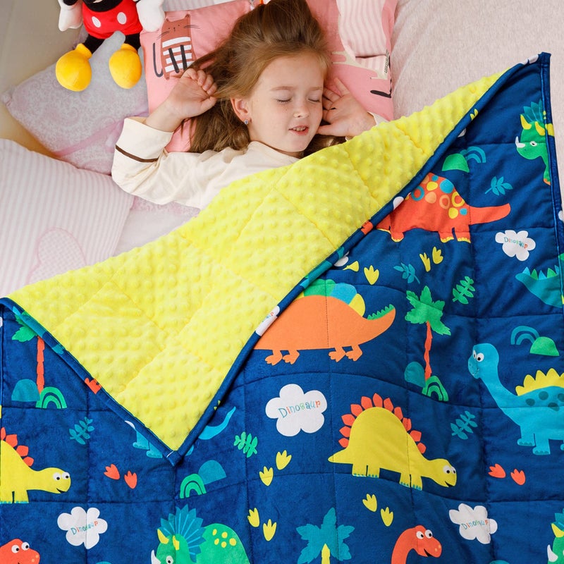 Sivio Weighted Blanket 3 lbs Super Soft Crystal Velvet  Minky Dots Cartoon Patterns Reverise Heavy Throw Heavy Blankets 36 x 48 Inch Blue Dinosaur