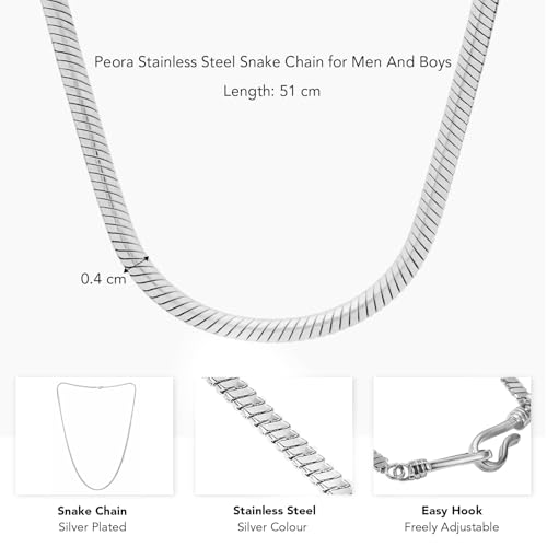 Peora Silver Plated Stainless Steel Snake Chain Stylish Fashion Jewellery for Men - Image 4