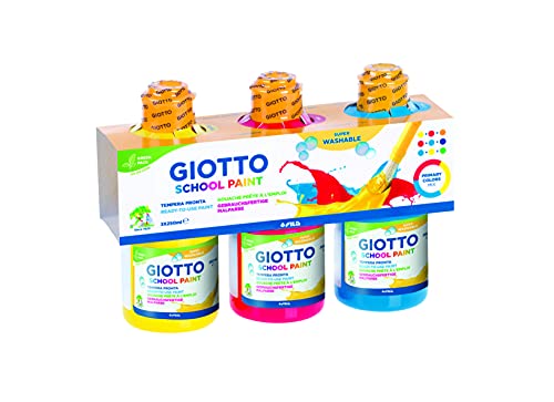 GIOTTO Super Washable School Paint, Ready to Use, 3 x 250ml Classic Colours, Ideal for Children, Parties and Schools - Image 1