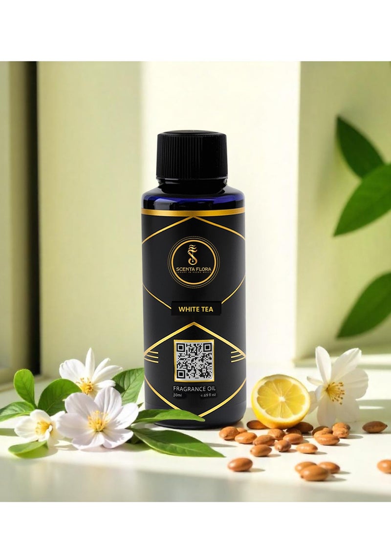 سينتا فلورا زيت عطري برائحة الشاي الأبيض للناشرات ٥٠ مل | مزيج منعش من الحمضيات والزهور مع الليمون الأبيض والشاي والمسك | علاج عطري للاستخدام المنزلي والمكتبي والتجاري | رائحة مهدئة ومنعشة - Image 1