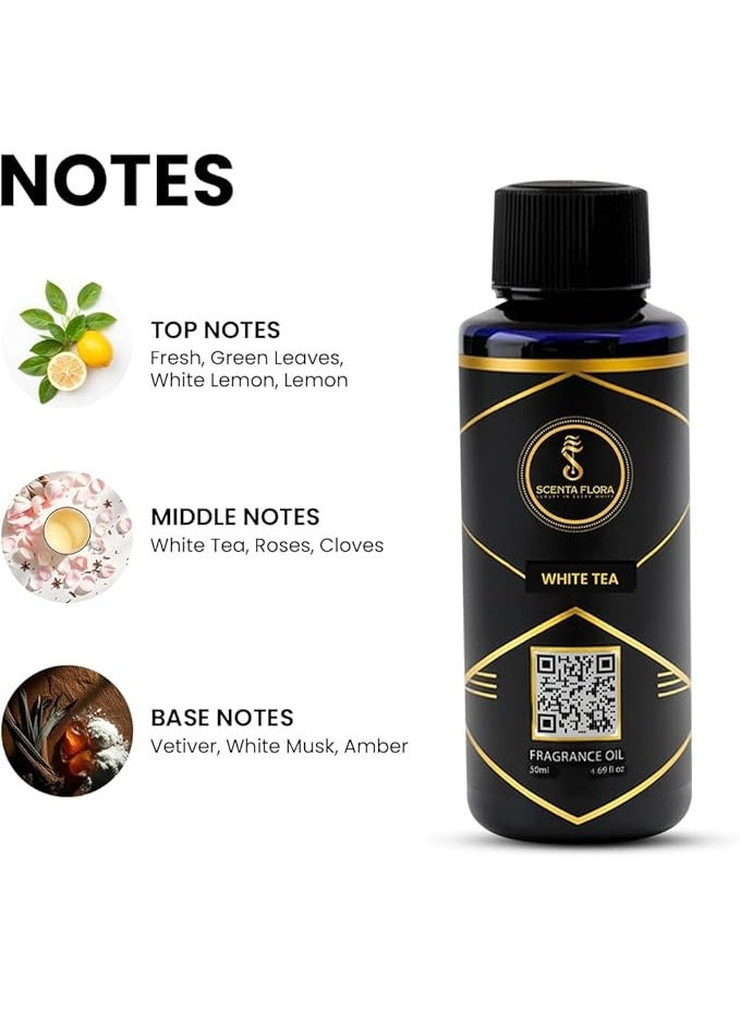 سينتا فلورا زيت عطري برائحة الشاي الأبيض للناشرات ٥٠ مل | مزيج منعش من الحمضيات والزهور مع الليمون الأبيض والشاي والمسك | علاج عطري للاستخدام المنزلي والمكتبي والتجاري | رائحة مهدئة ومنعشة - Image 2