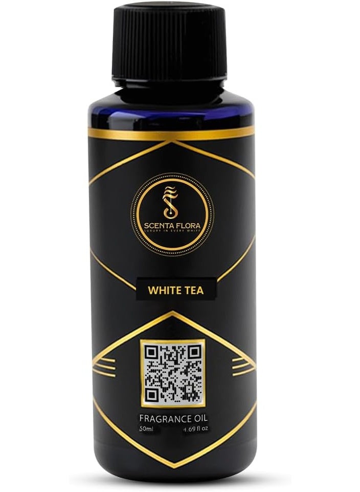 SCENTA FLORA White Tea Fragrance Oil for Diffusers 50ml | Fresh Citrus & Floral Blend with White Lemon, Tea & Musk | Aromatherapy for Home, Office & Commercial Use | Calming & Refreshing Scent - Image 1
