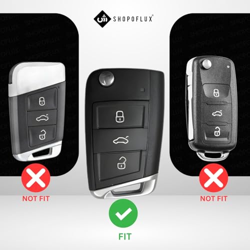 SHOPOFLUX Metal Key Cover Compatible for Skoda & Volkswagen Cars Kylaq | Slavia | Kushaq | Octavia | Virtus | Taigun | Tiguan | T Roc 3 Button Flip Key (ABS Light Grey) - Image 2
