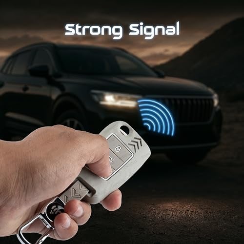 SHOPOFLUX Metal Key Cover Compatible for Skoda & Volkswagen Cars Kylaq | Slavia | Kushaq | Octavia | Virtus | Taigun | Tiguan | T Roc 3 Button Flip Key (ABS Light Grey) - Image 3