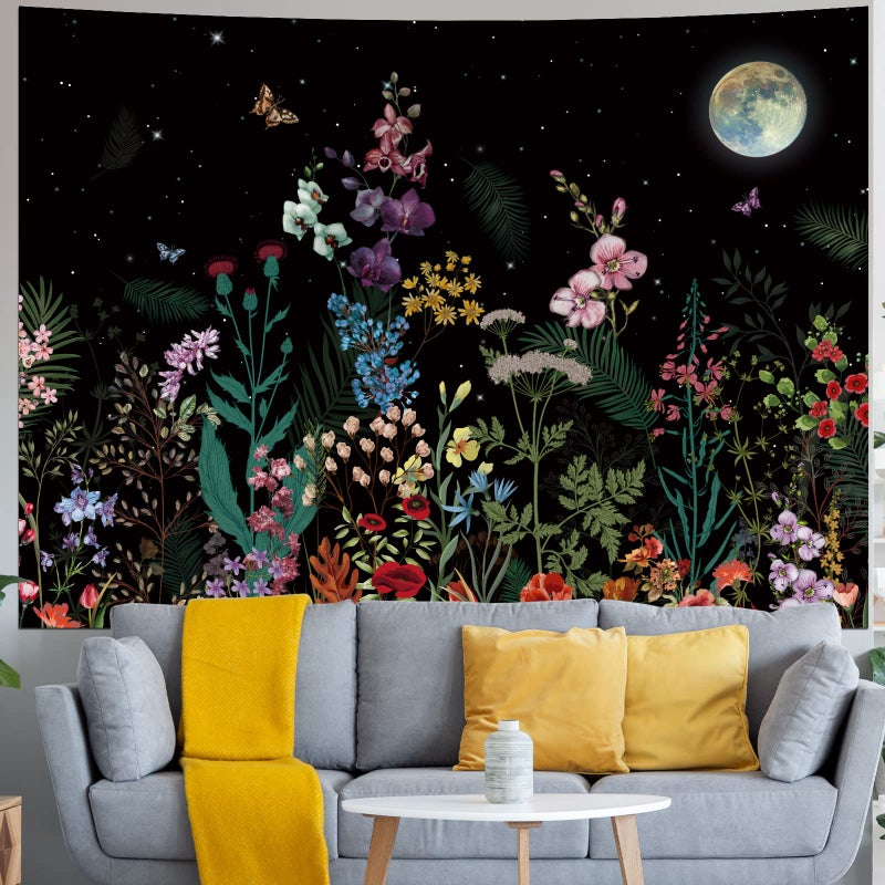 Generleo Floral Plants Tapestry Galaxy Moon Tapestries Vintage Boho Flower Butterfly Tapestries Black Starry Sky Nature Landscape Tapestry Wall Hanging for Bedroom - Image 5